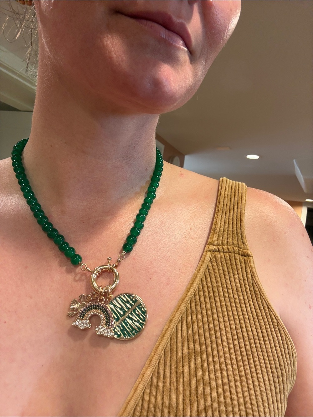 Plunder Green Beaded Necklace with Gold and Crystal Charms - Picture 3 of 3